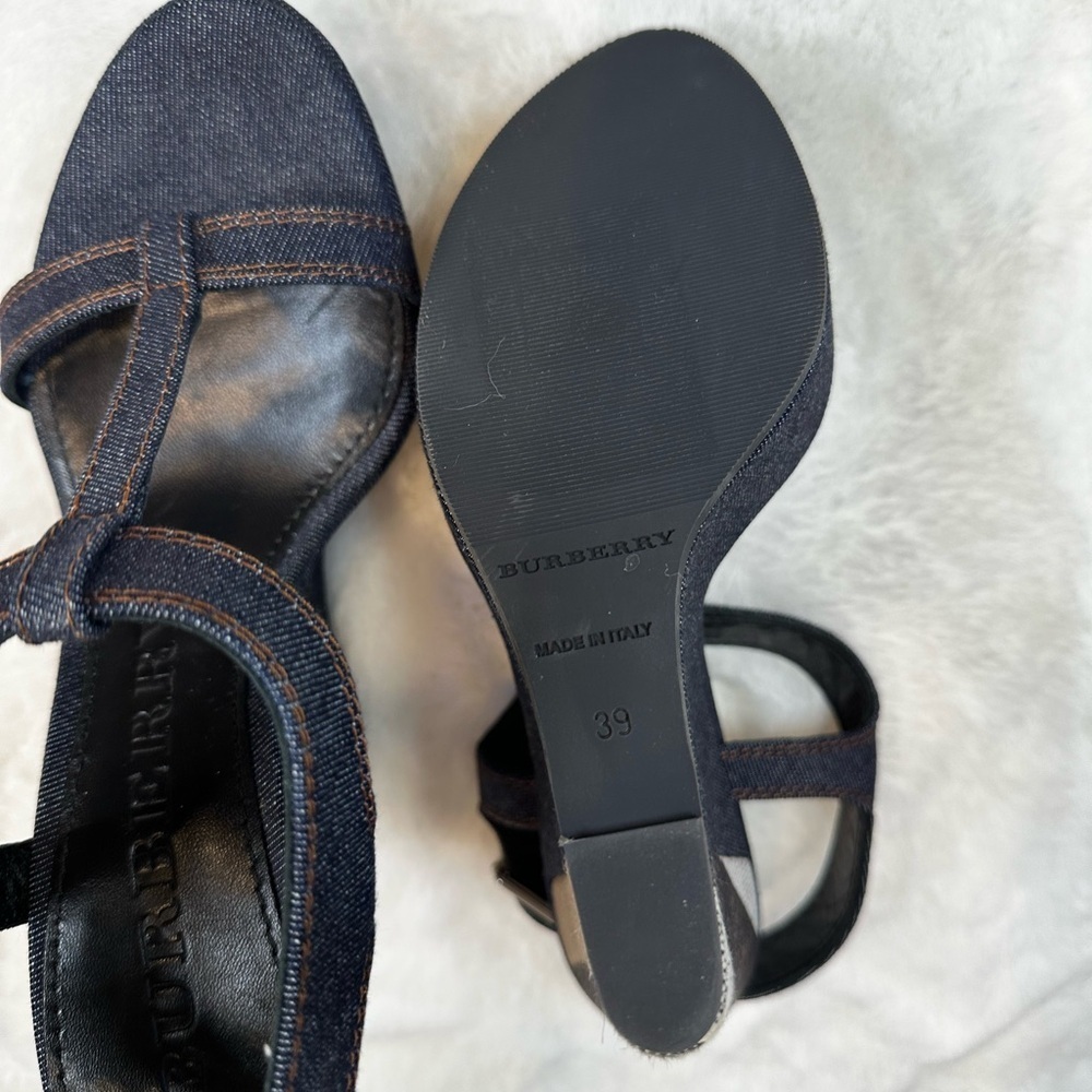 Burberry denim navy and Tan Heeled Sandals wedge - Picture 5 of 12
